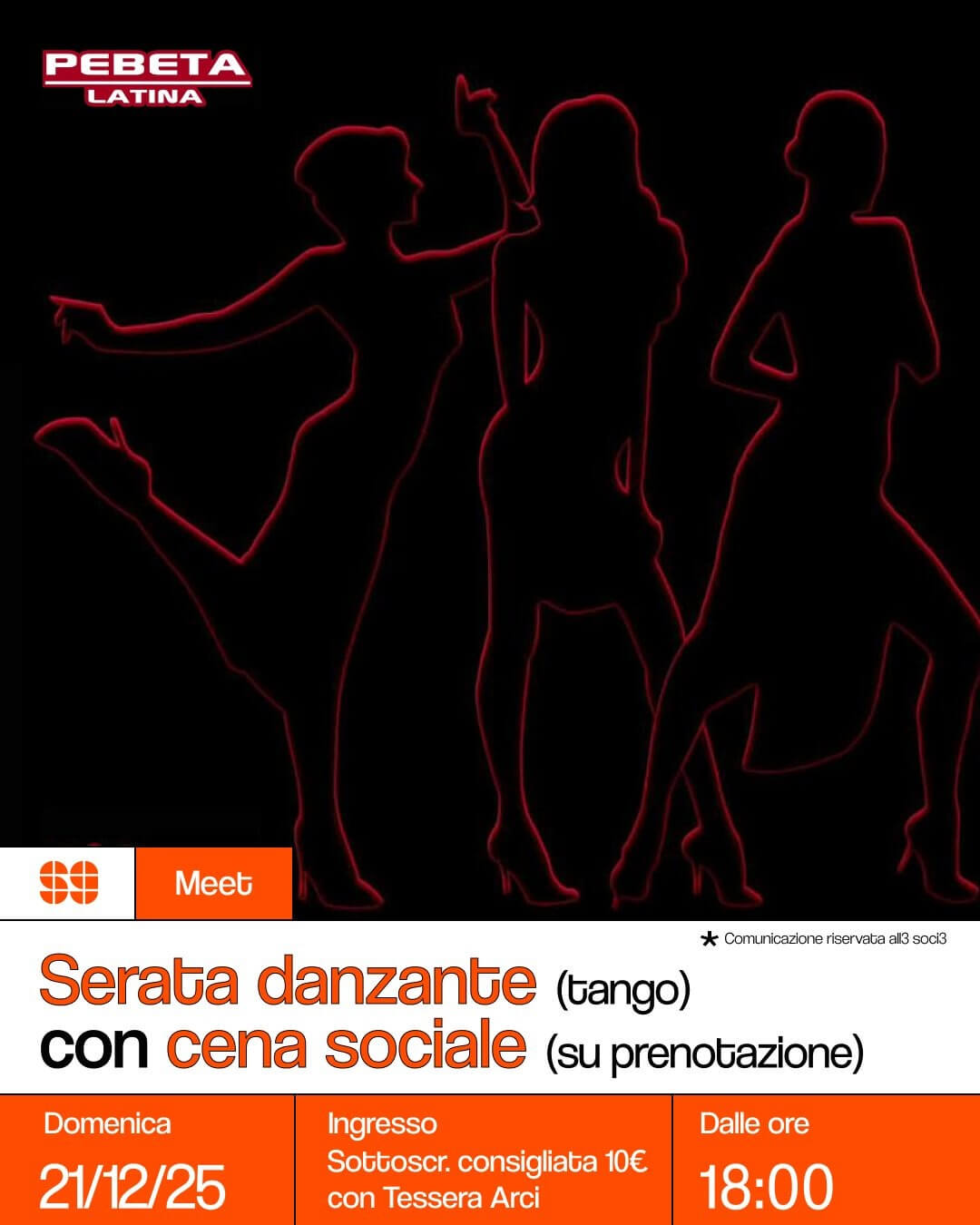 Meet: Serata danzante (tango) + cena sociale (su prenotazione)