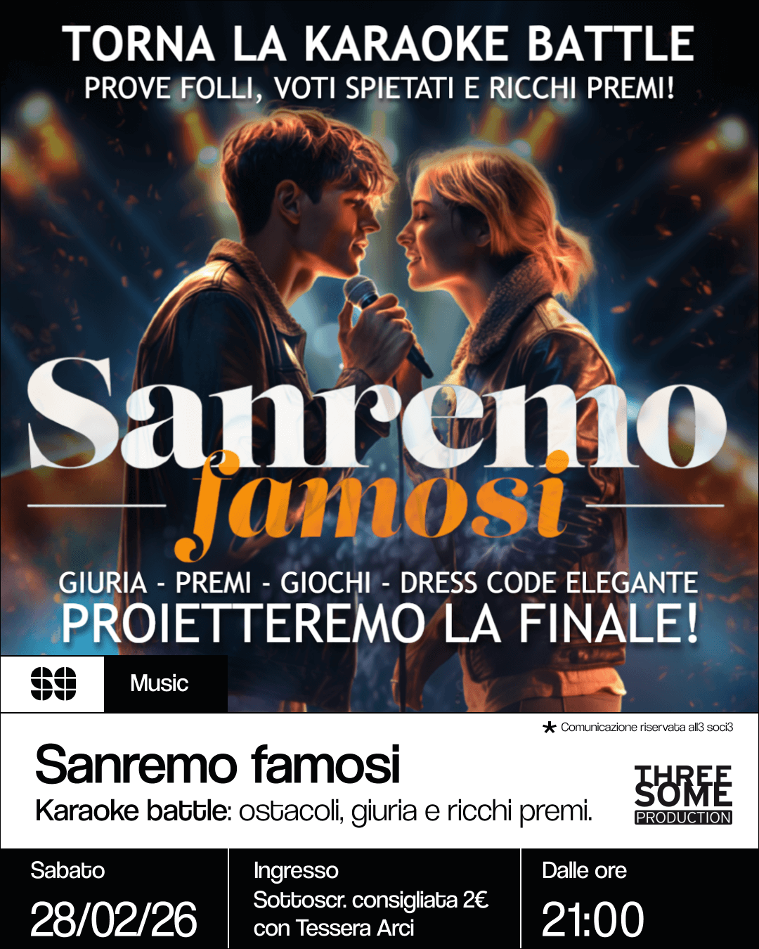 Music Sanremo Famosi, karaoke battle 28 febbraio 2026