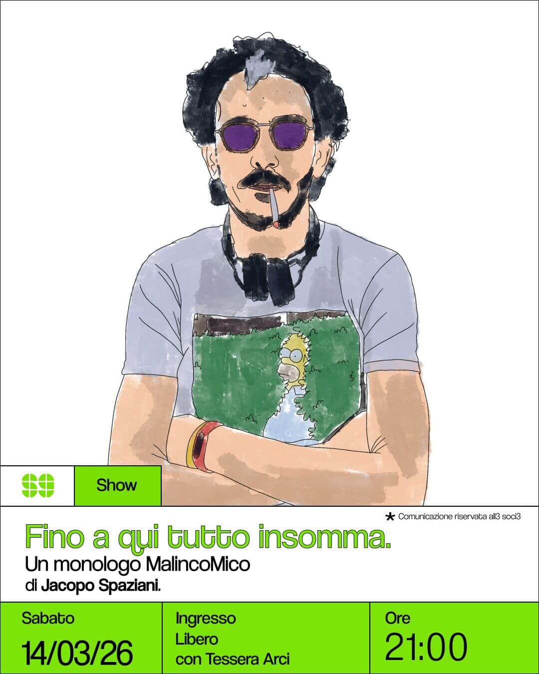 Show Fino a qui tutto insomma Un monologo MalinComico di Jacopo Spaziani 14 marzo 2026