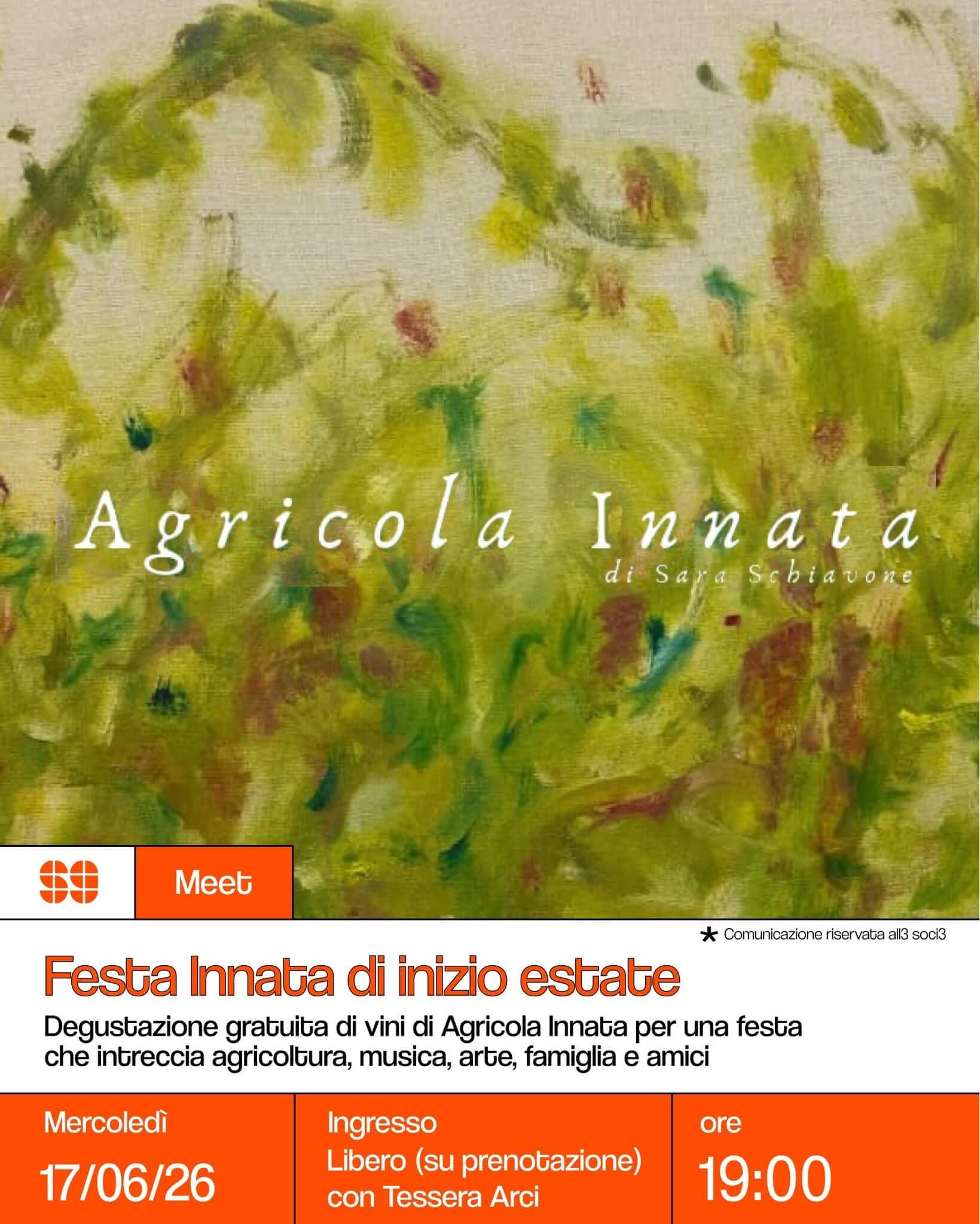 Meet Festa Innata di inizio estate Degustazione gratuita di vini di Agricola Innata, musica, arte, famiglia ed amici 17 giugno 2026