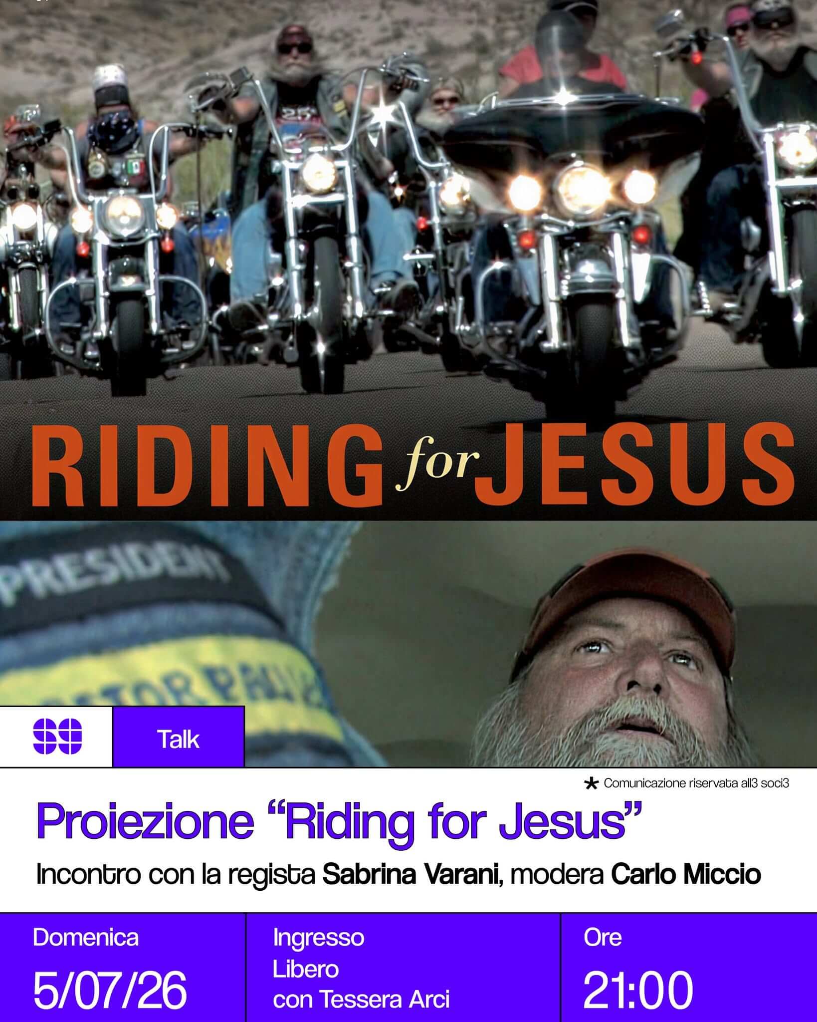 Talk Proiezione 'Riding for Jesus' Incontro con la regista 5 luglio 2026