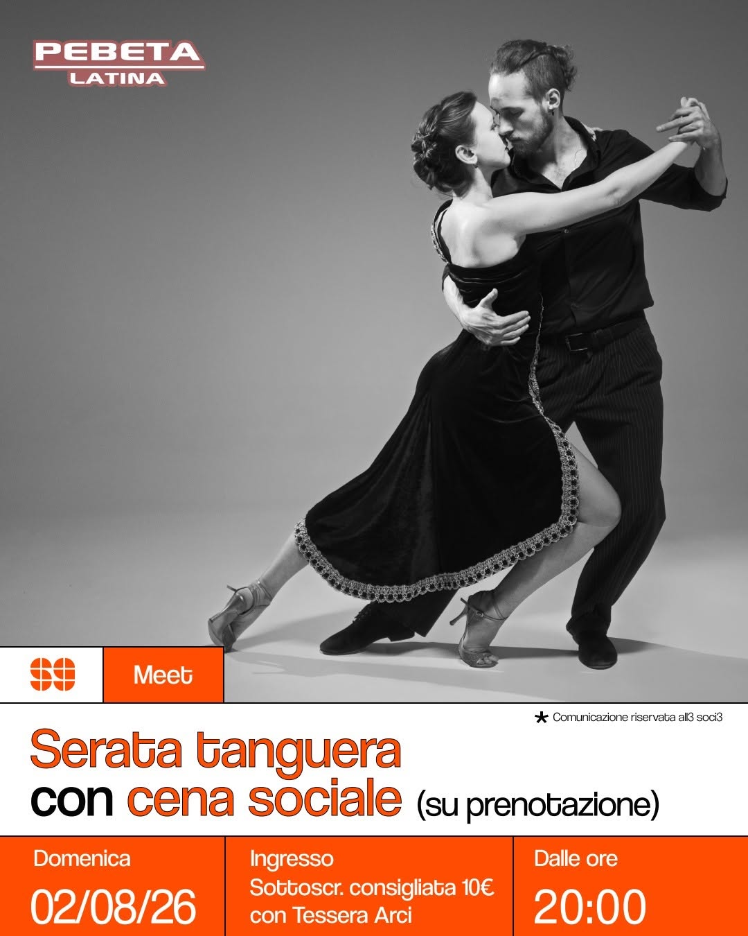 Meet Serata tanguera con cena sociale (su prenotazione) 02 agosto 2026