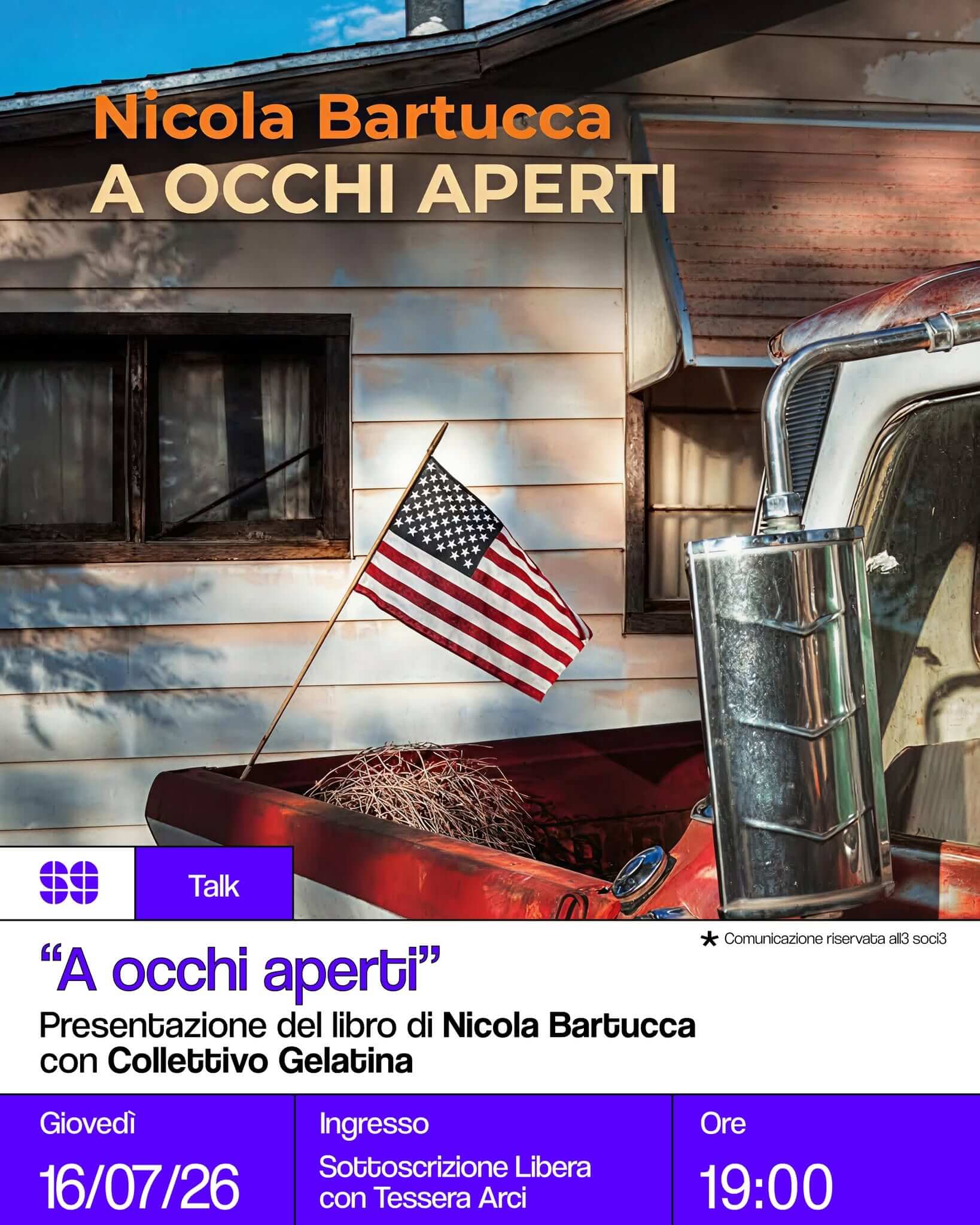 Talk 'A occhi aperti' presentazione del libro di Nicola Bartucca 16 luglio 2026