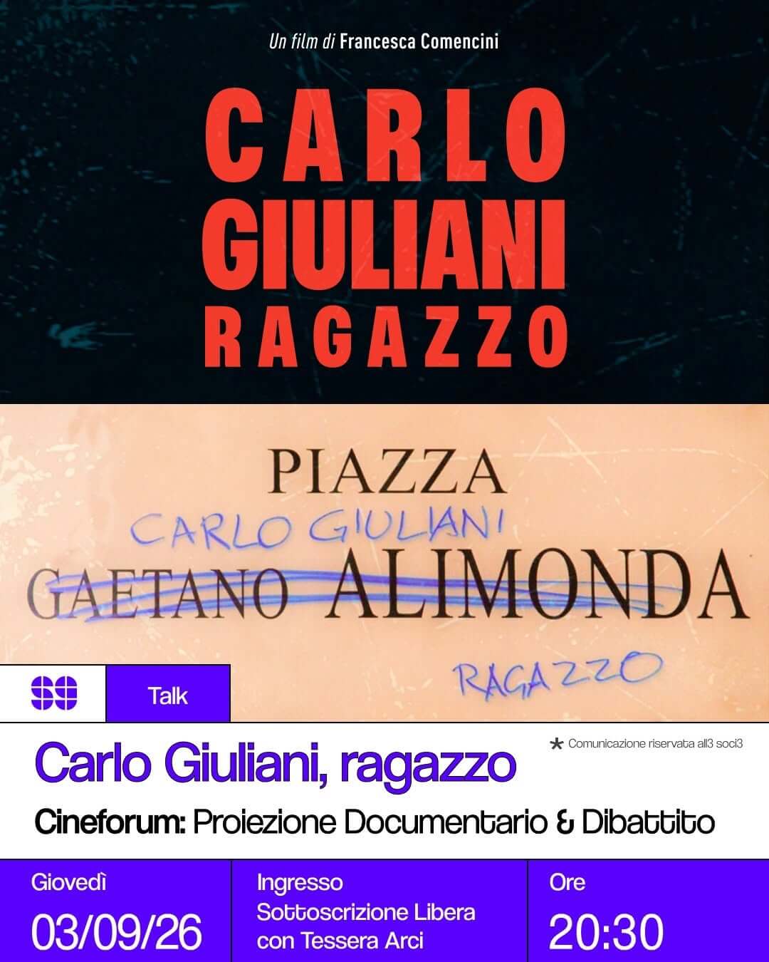 Carlo Giuliani, ragazzo – Cineforum: proiezione e dibattito
